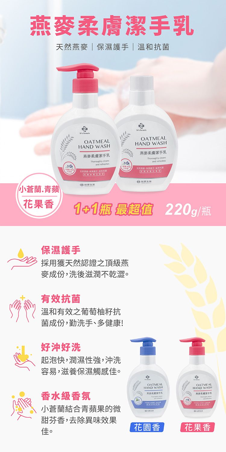台塑生醫 小蒼蘭 青蘋香 潔手乳 220g (1瓶+1補) 說明圖