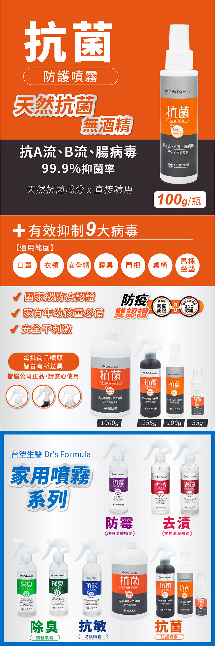 台塑生醫 抗菌防護噴霧 (100g) 說明圖