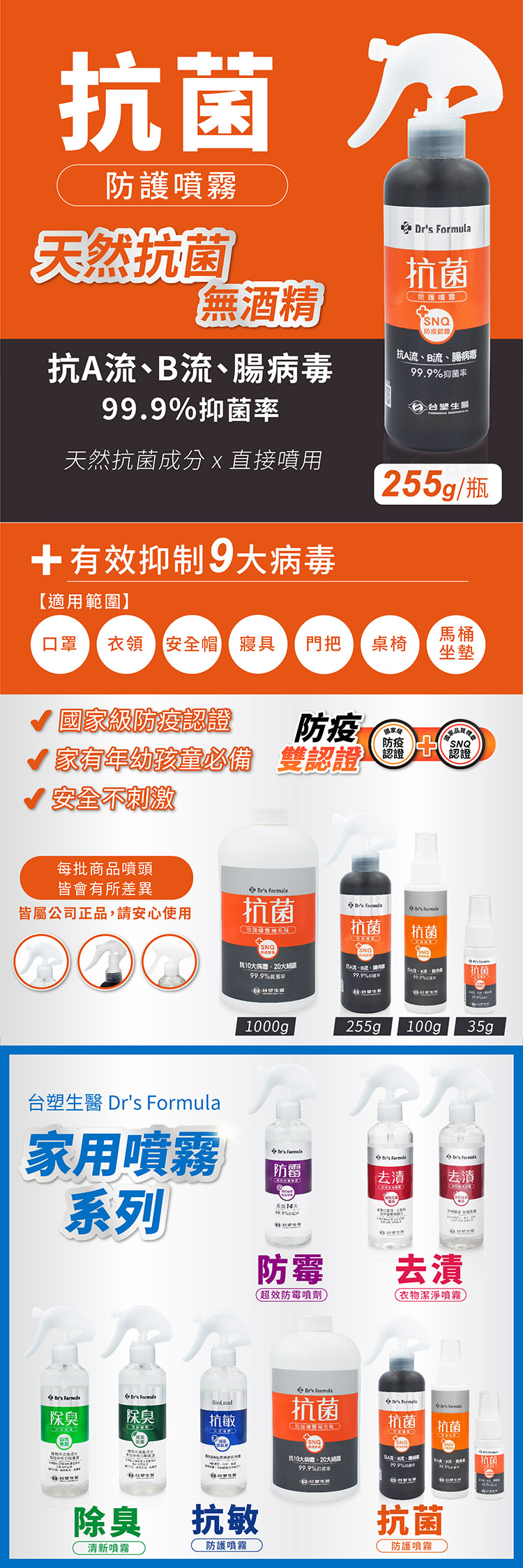 台塑生醫 抗菌防護噴霧 (255g) (居家瓶) 說明圖