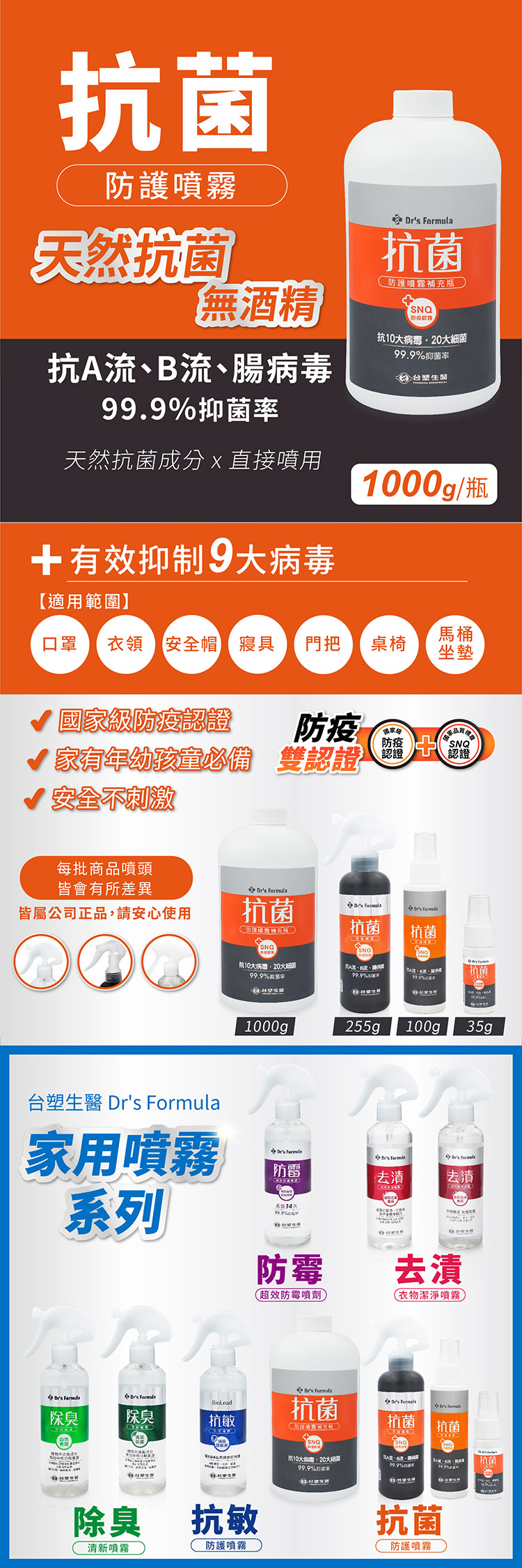 台塑生醫 抗菌防護噴霧 (1kg) (補充瓶) 說明圖