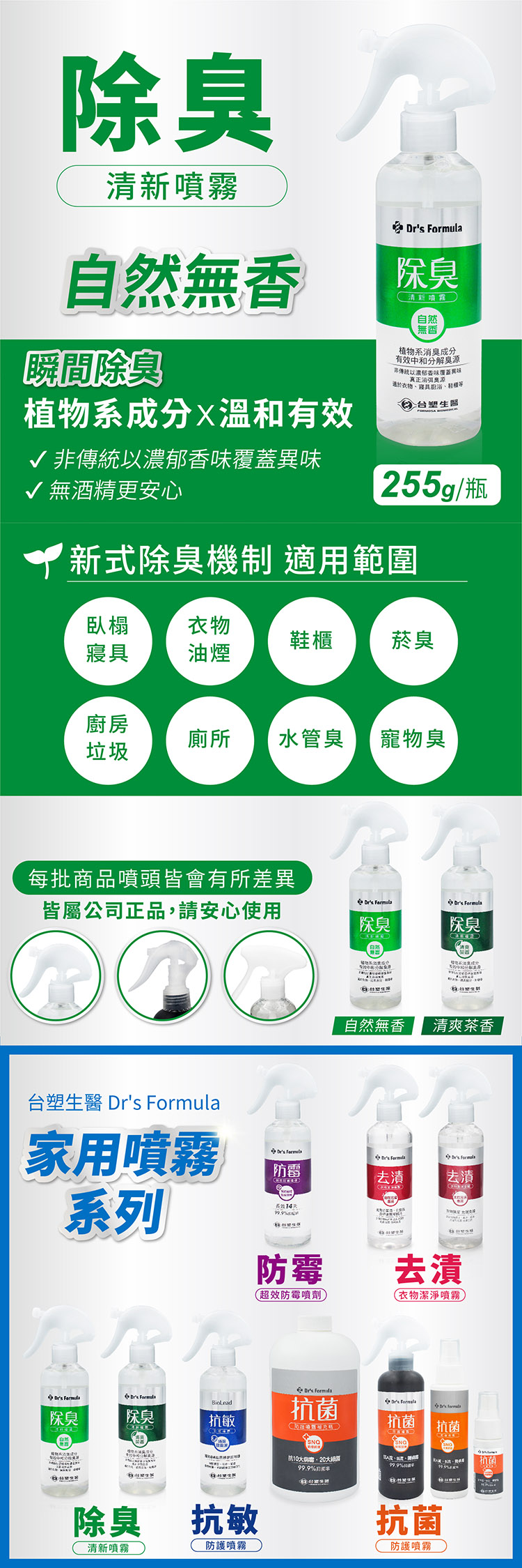 台塑生醫 除臭清新噴霧 (255g) (自然無香) 說明圖