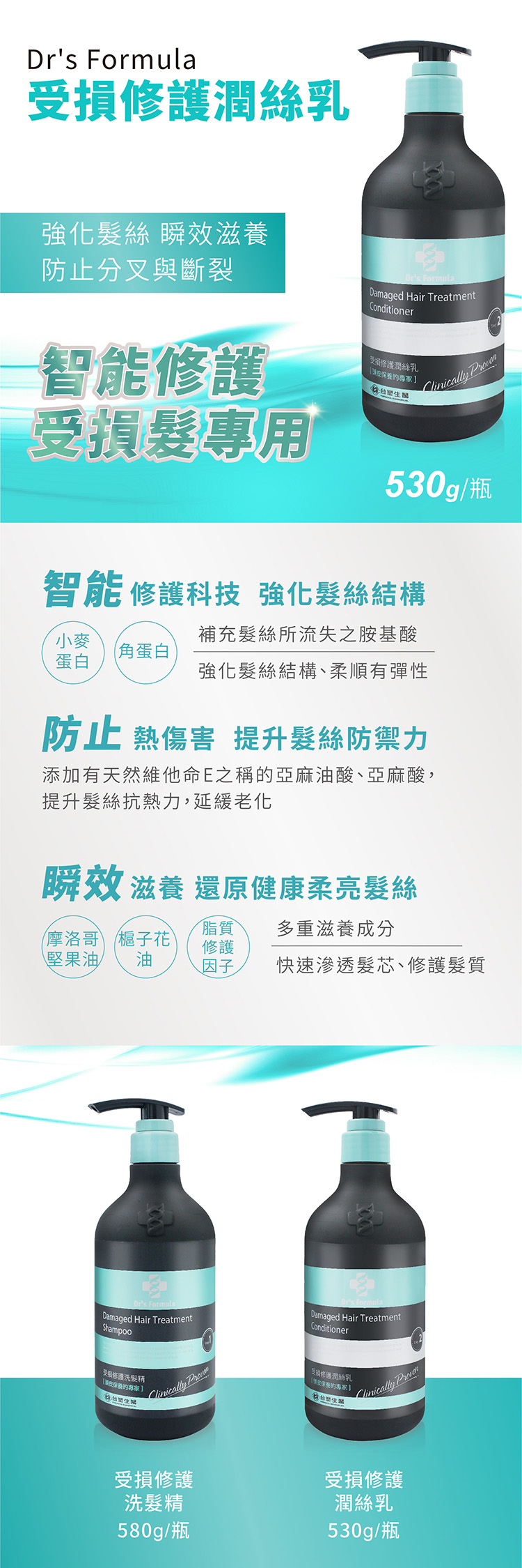 台塑生醫 受損修護潤絲乳 (530g) 說明圖