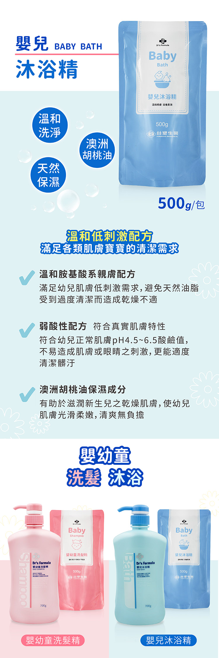 台塑生醫 嬰兒沐浴精 補充包 (500g) 說明圖
