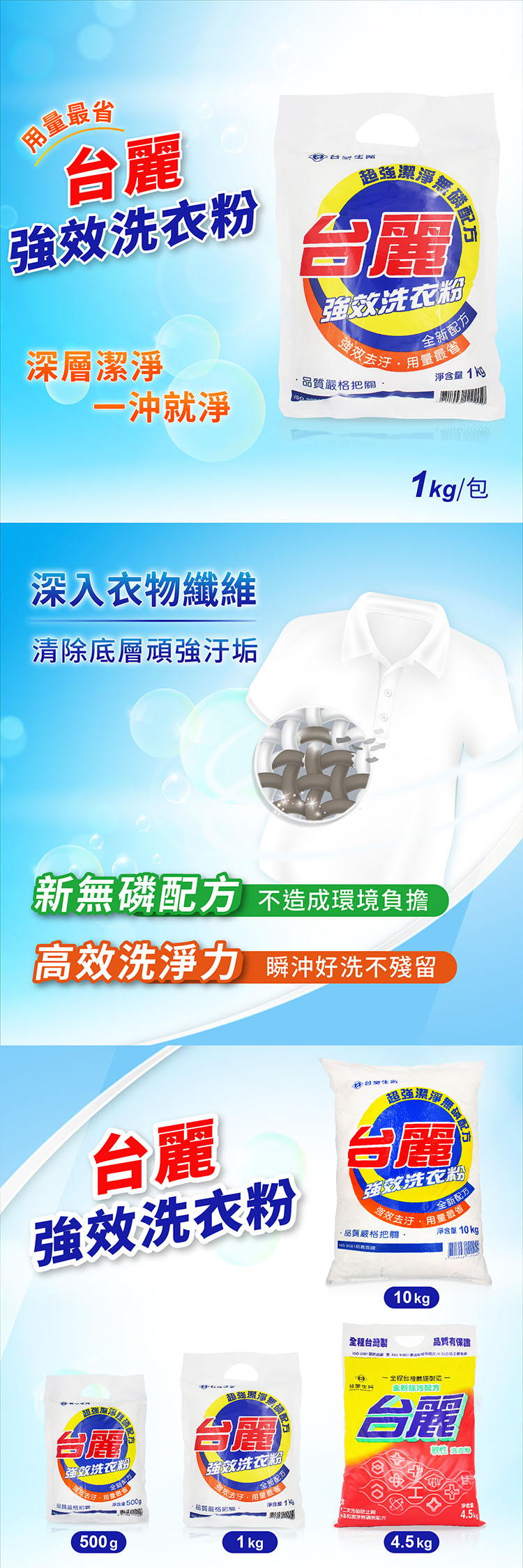 台塑生醫 台麗強效洗衣粉 (1kg) (20包入) 說明圖