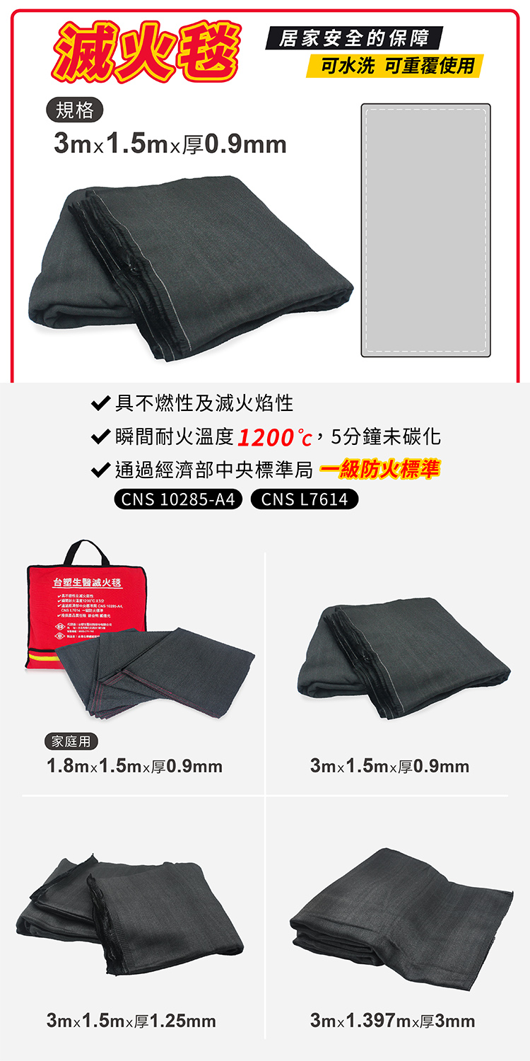 台塑生醫 防火毯 滅火毯 (3M * 1.5M * 0.9mm厚) 說明圖