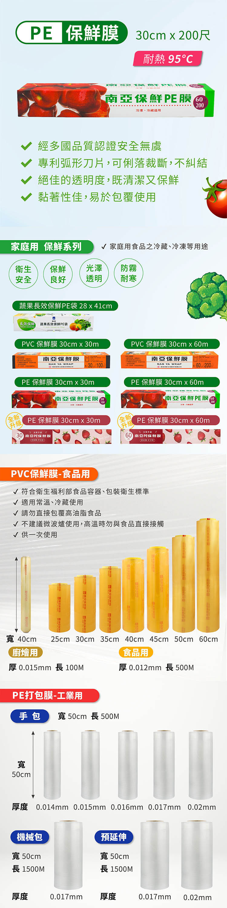 南亞 PE 保鮮膜 家庭用 (30cm*200尺) 說明圖