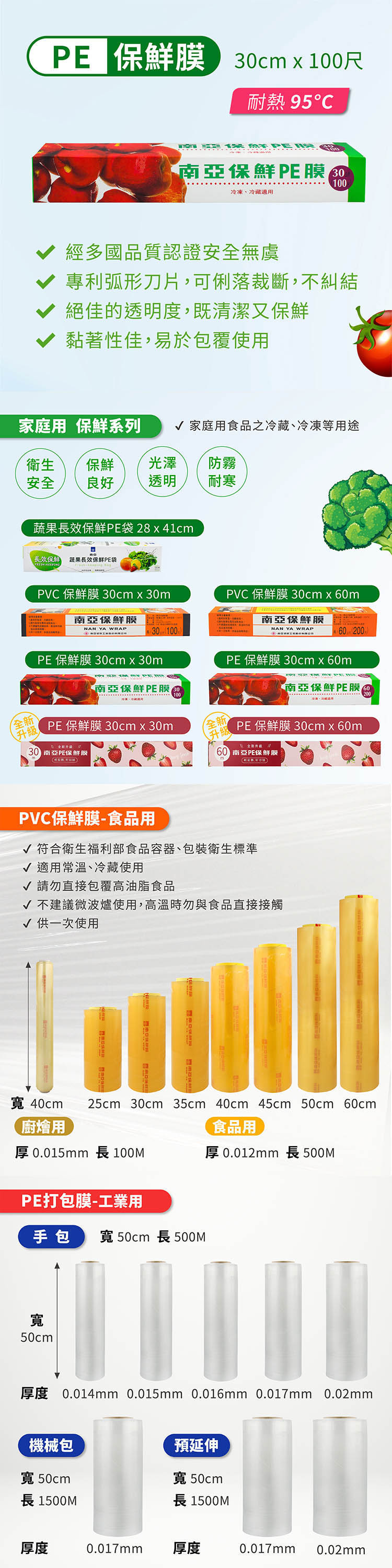 南亞 PE 保鮮膜 家庭用 (30cm*100尺) 說明圖