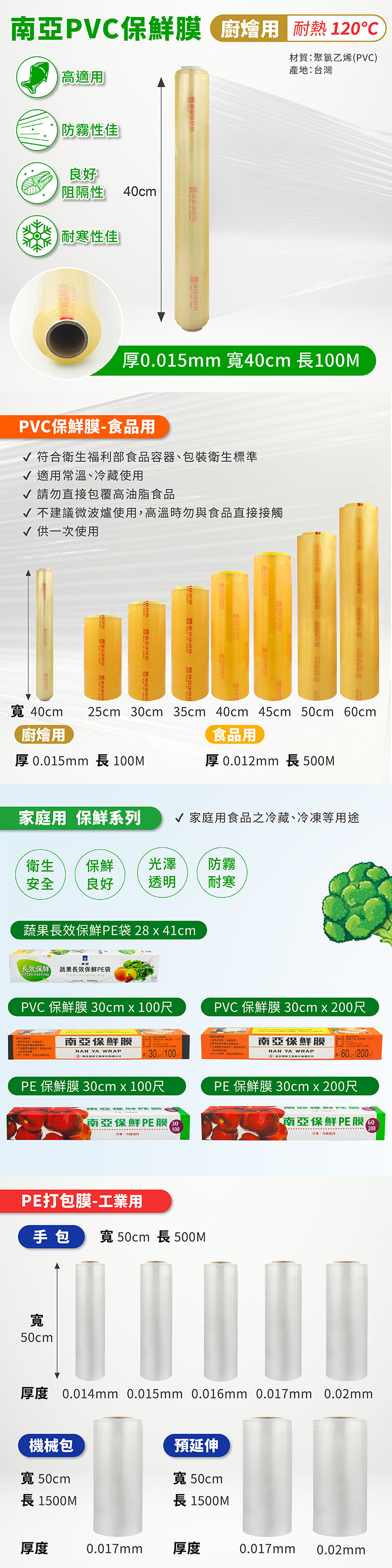 南亞 PVC 保鮮膜 燴廚用 (15ux40cmx100M) 說明圖