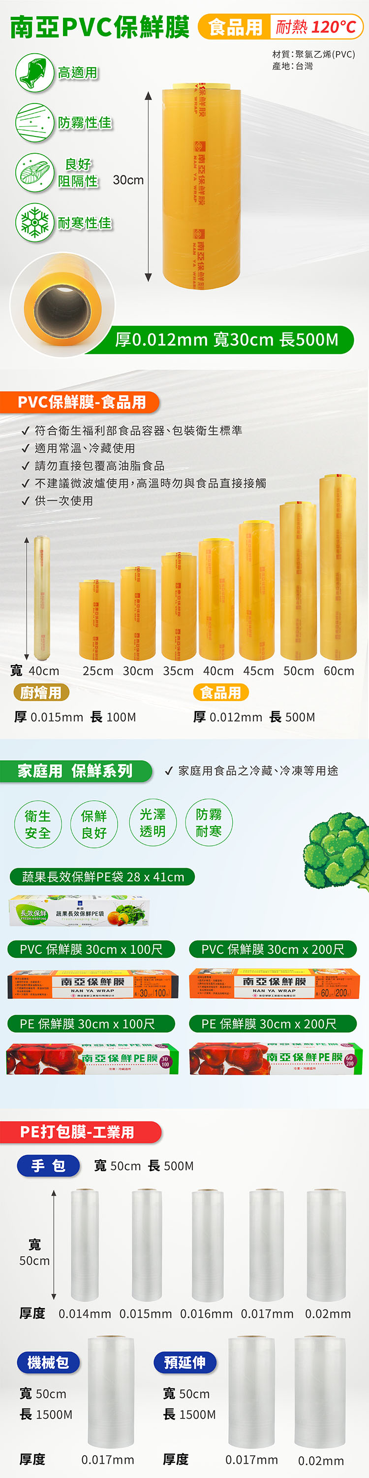 南亞 PVC 保鮮膜 食品用 (12ux30cmx500M) 說明圖
