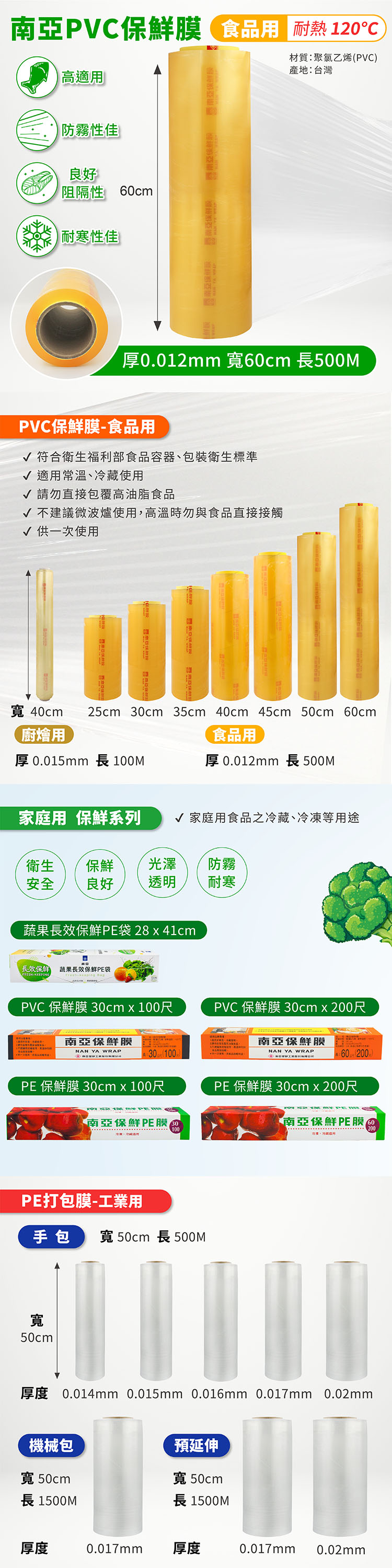 南亞 PVC 保鮮膜 食品用 (12ux60cmx500M) 說明圖