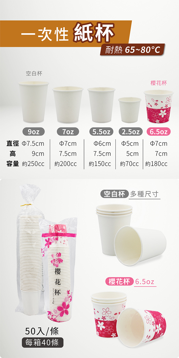 紙杯 (空白杯) (5.5oz) (50入/條) 說明圖